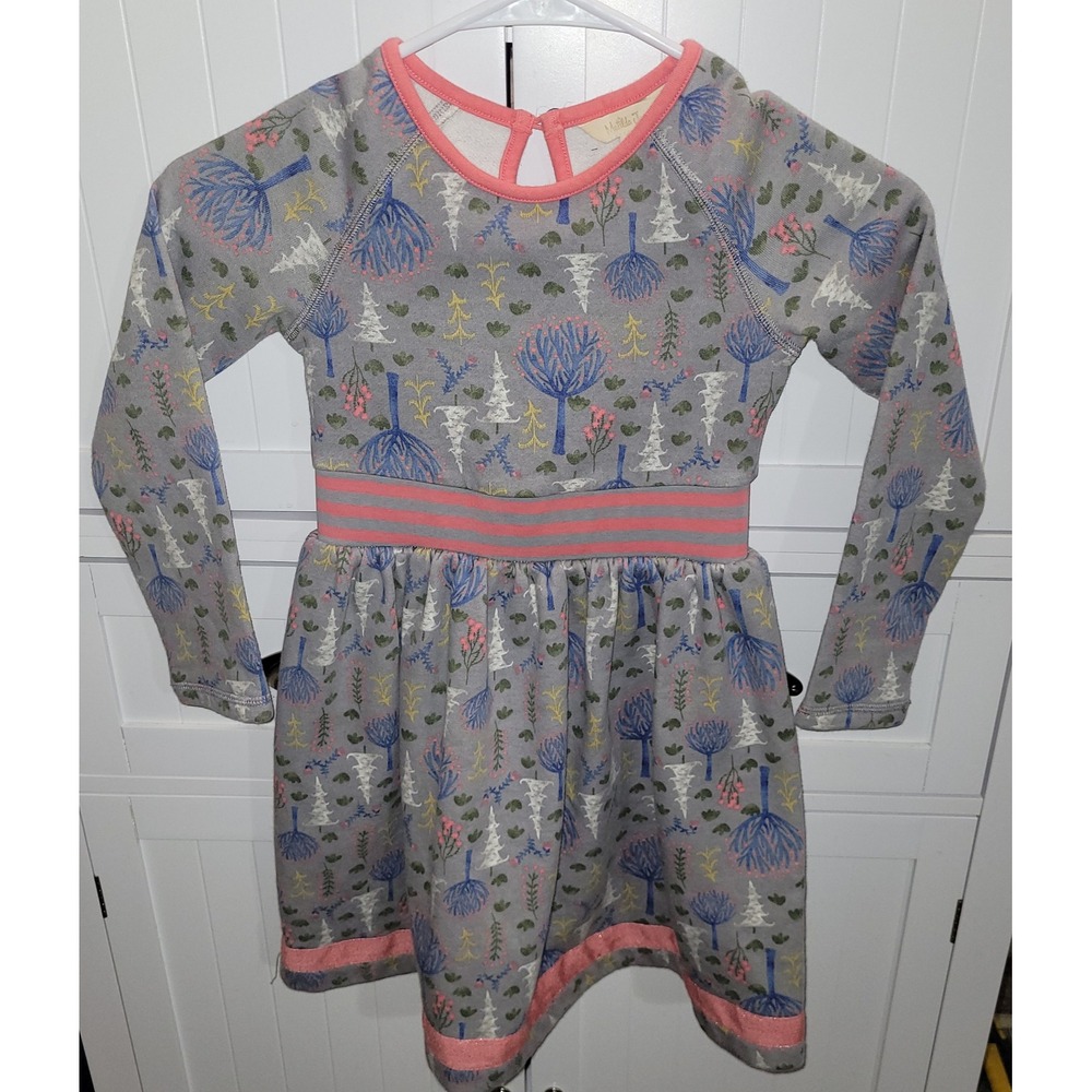 Matilda Jane Girls Gray Whimsical Forest Tree Print Long Sleeve Dress Size 6